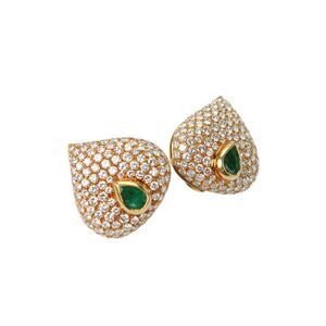 Bvlgari Bulgari Womens 18K Y Gold Emerald + Pave Diamond Teardrop Earrings 19.8g